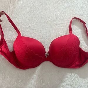 Body by Victoria Padded Perfect Coverage Push Up Bra Bright Red Lace EUC 36DD